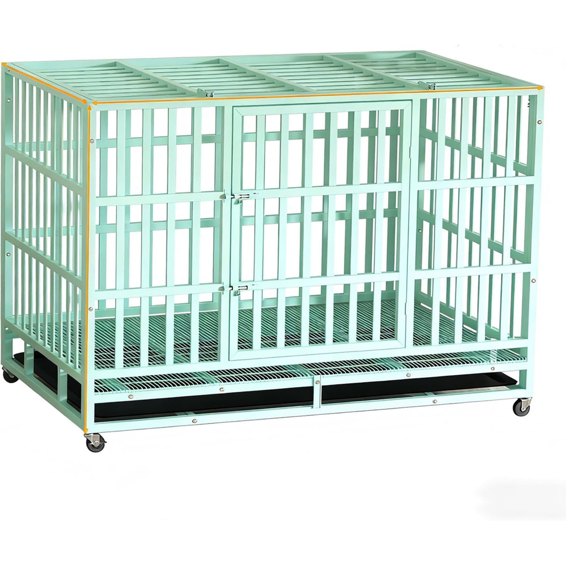 Fuzzy Bird Heavy-Duty Dog Crate with Tray, Wheels & Lock, Green, Large: 48-in