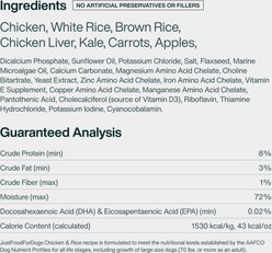 JustFoodForDogs Chicken & Rice Recipe Frozen Human-Grade Fresh Dog Food, 18-oz pouch, case of 7 slide 2 of 9