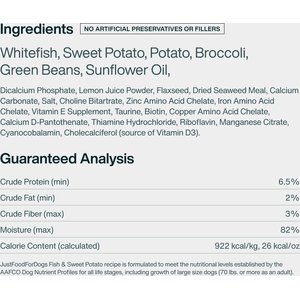 JustFoodForDogs Fish & Sweet Potato Recipe Frozen Human-Grade Fresh Dog Food, 72-oz pouch, case of 7