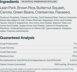 JustFoodForDogs Adult Fresh Frozen Healthy Weight Human-Grade Pork Dog Food, 18-oz pouch, case of 7 slide 2 of 9