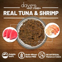 Dave's Pet Food Naturally Healthy Grain-Free Grilled Tuna & Shrimp Dinner in Gravy Wet Canned Cat Food, 5.5-oz can, case of 24 slide 2 of 7