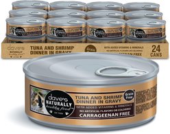 Dave's Pet Food Naturally Healthy Grain-Free Grilled Tuna & Shrimp Dinner in Gravy Wet Canned Cat Food, 5.5-oz can, case of 24