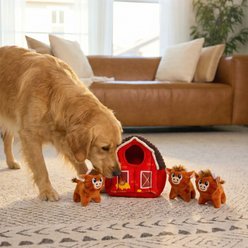 Outward Hound Hide-A-Cow 2-in-1 Interactive Hide & Seek Plush Puzzle with Barn & 3 Squeaky Highland Cows Dog Toy slide 2 of 6