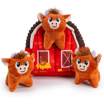Outward Hound Outward Hound Hide-A-Cow 2-in-1 Interactive Hide & Seek Plush Puzzle with Barn & 3 Squeaky Highland Cows Dog Toy