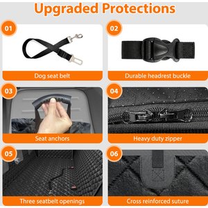 PawsNestParlor Water Resistant Hard Bottom Hammock Dog Car Seat Cover with Seatbelt Tether, Black, Medium: 52 x 24.8 x 15.7-in