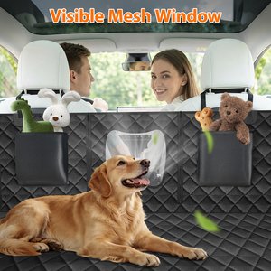 PawsNestParlor Water Resistant Hard Bottom Hammock Dog Car Seat Cover with Seatbelt Tether, Black, Medium: 52 x 24.8 x 15.7-in