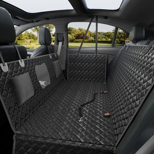 PawsNestParlor Water Resistant Hard Bottom Hammock Dog Car Seat Cover with Seatbelt Tether, Black, Medium: 52 x 24.8 x 15.7-in