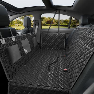 PawsNestParlor Water Resistant Hard Bottom Hammock Dog Car Seat Cover with Seatbelt Tether, Black, Medium: 52 x 24.8 x 15.7-in