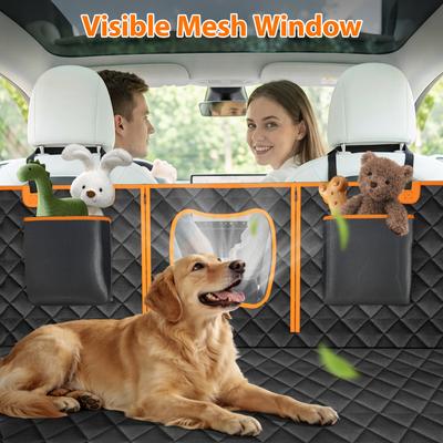 PawsNestParlor Water Resistant Hard Bottom Hammock Dog Car Seat Cover with Seatbelt Tether, Orange, Large: 55.1 x 30.5 x 15.6-in