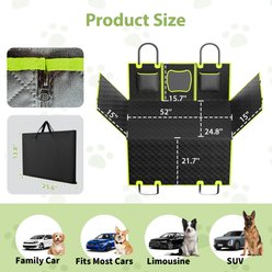PawsNestParlor Water Resistant Hard Bottom Hammock Dog Car Seat Cover with Seatbelt Tether, Green, Medium: 52 x 24.8 x 15.7-in slide 2 of 8