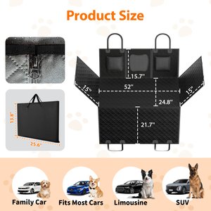 PawsNestParlor Water Resistant Hard Bottom Hammock Dog Car Seat Cover with Seatbelt Tether, Black, Medium: 52 x 24.8 x 15.7-in