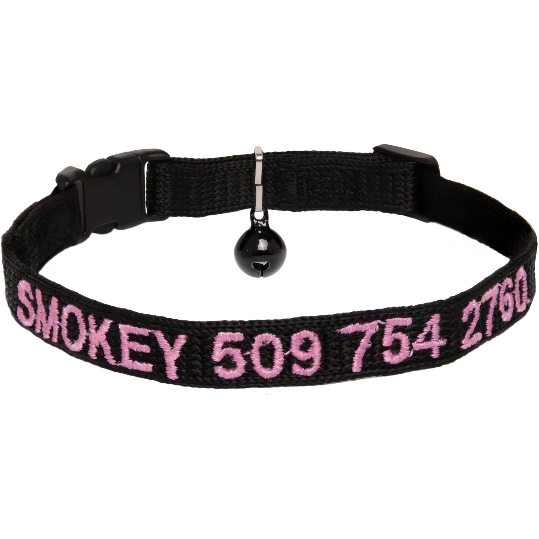GoTags Nylon Personalized Breakaway Cat Collar with Bell, Black, 8 to 12-in neck, 1/2-in wide