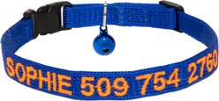 GoTags Nylon Personalized Breakaway Cat Collar with Bell, Blue, 8 to 12-in neck, 1/2-in wide