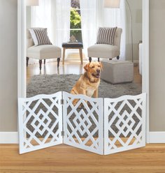 Etna Wooden 3-Section Adjustable Freestanding Dog Gate with Diamond Design, White, 45 x 1 x 19-in