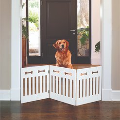 Etna Wooden 3-Section Adjustable Freestanding Design Dog Gate with Bone Cut Outs, White, 45 x 1 x 19-in slide 2 of 3