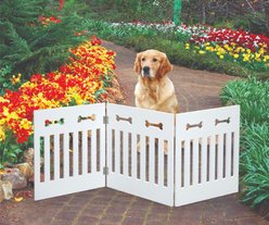 Etna Wooden 3-Section Adjustable Freestanding Design Dog Gate with Bone Cut Outs, White, 45 x 1 x 19-in