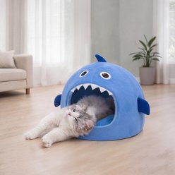 Linzy Toys Shark Cat Cave Bed, Blue, Medium: 14-in