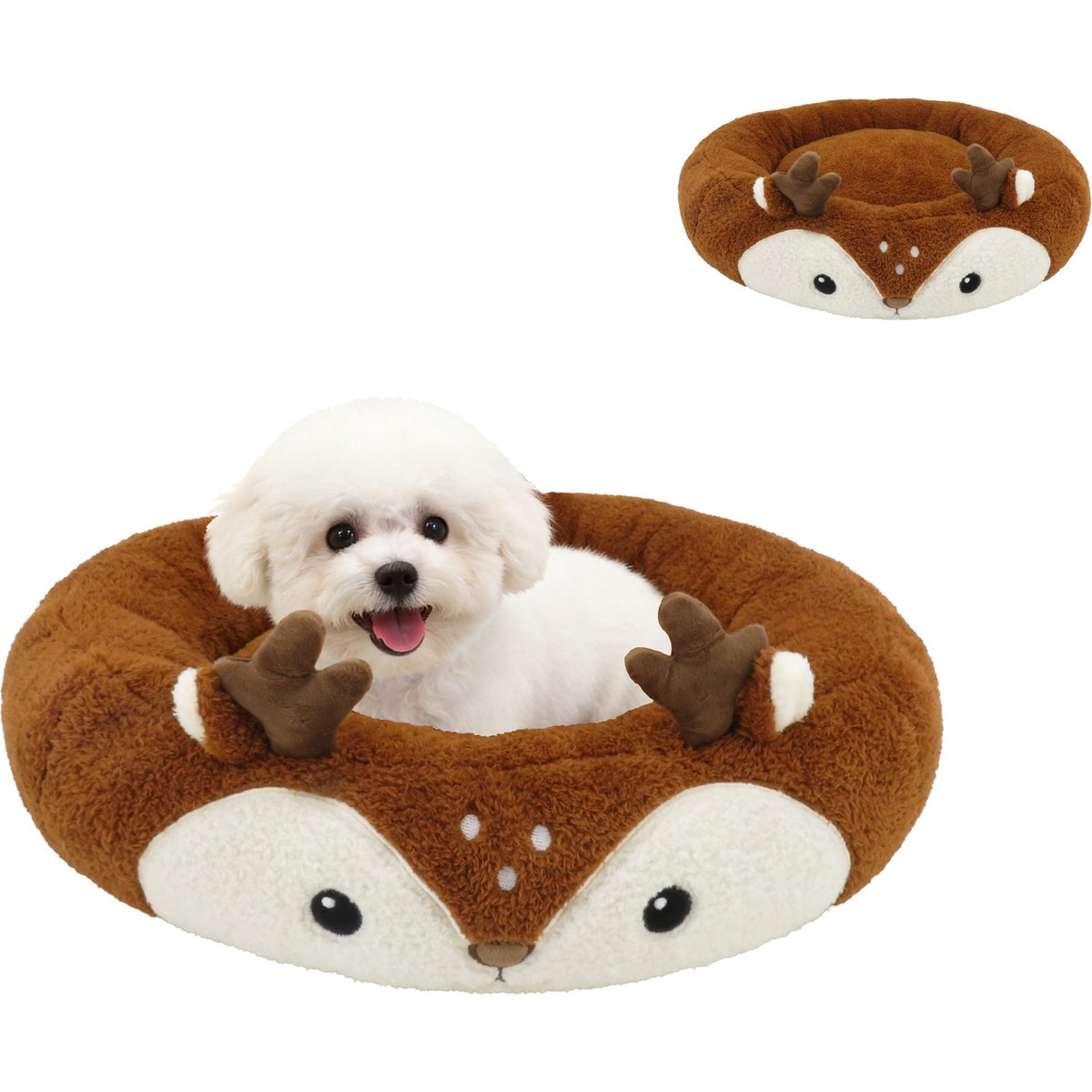 Linzy Toys Deer Dog Bolster Bed, Brown, Small: 20-in