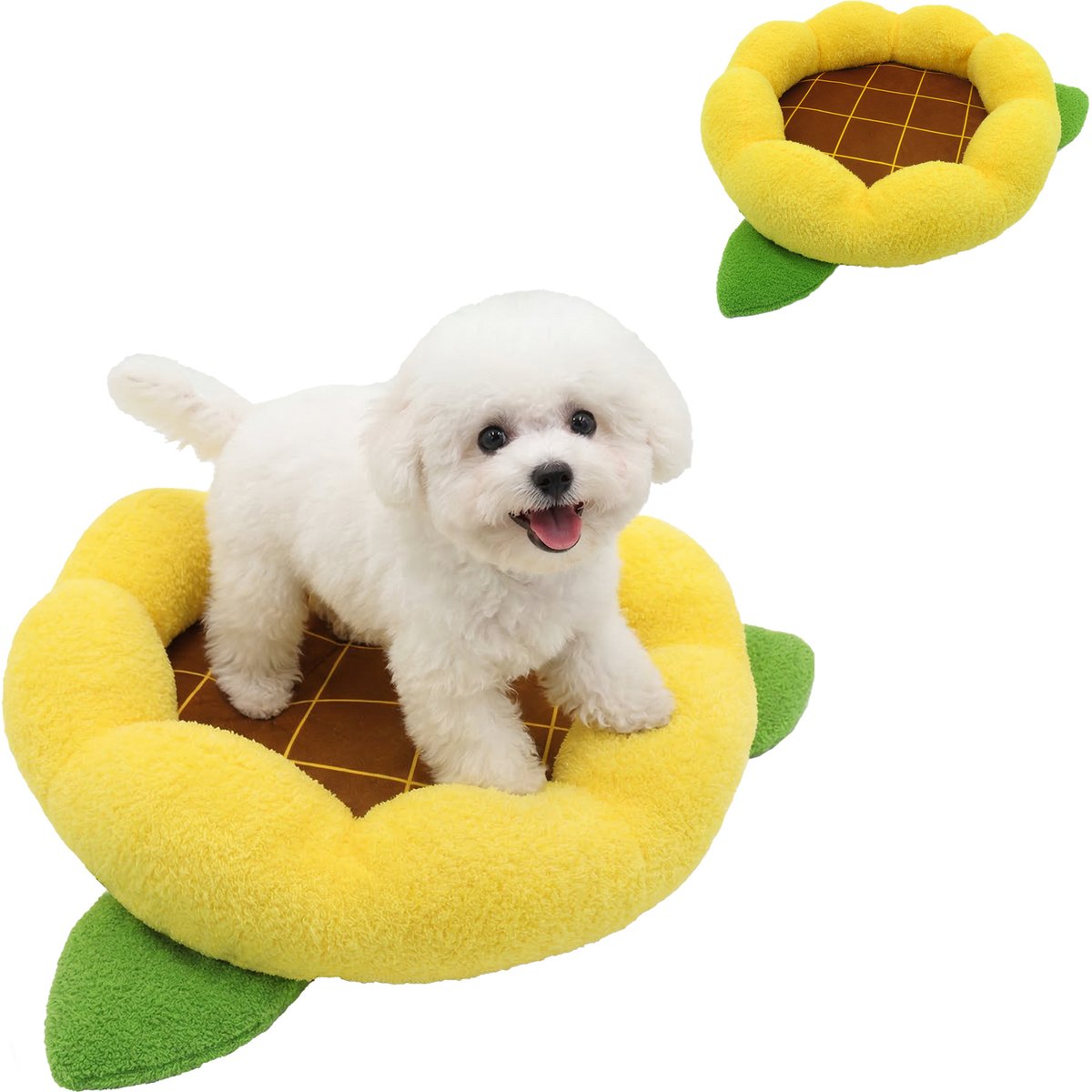 Linzy Toys Sunflower Flower Dog Bolster Bed, Yellow, Small: 20-in
