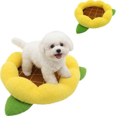 Linzy Toys Linzy Toys Sunflower Flower Dog Bolster Bed, Yellow, Small: 20-in