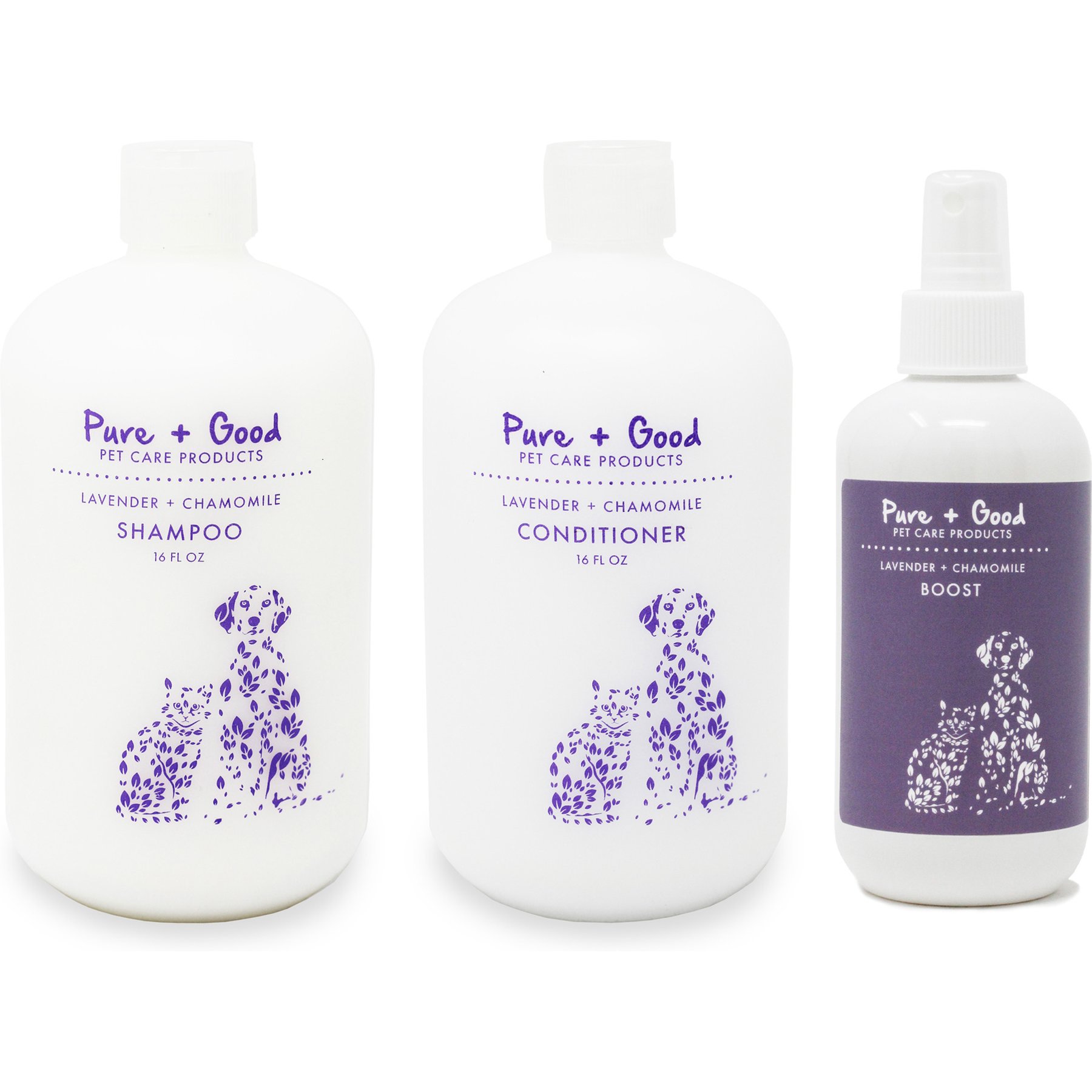 Pure + Good Lavender + Chamomile Bundle Dog Shampoo, Conditioner & Boost, 16 & 8-fl oz bottles