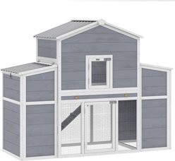 PawHut Chicken Coop with 2 Nesting Boxes, Sliding Tray & Ramp, Water-Resistant Roof, 66.5 x 28.7 x 52.8-in