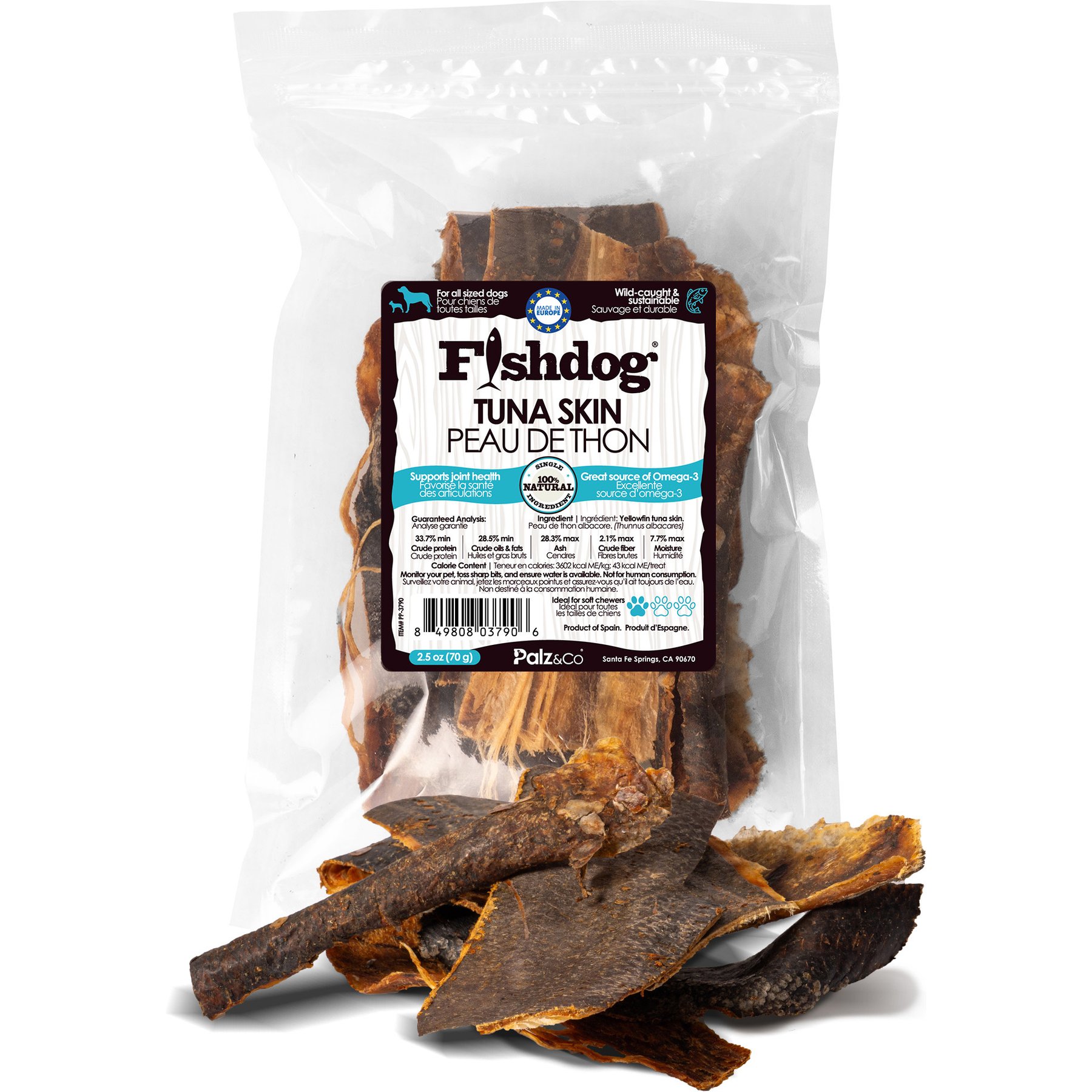 Palz&Co Fishdog Grain-Free Tuna Skins Dehydrated Dog Treats, 2.5-oz pouch