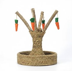 NonoPets Interactive Tree-Branch Durable Natural Seagrass Small Space Activity Dog & Cat Scratcher with Hanging Carrot Toy, Large