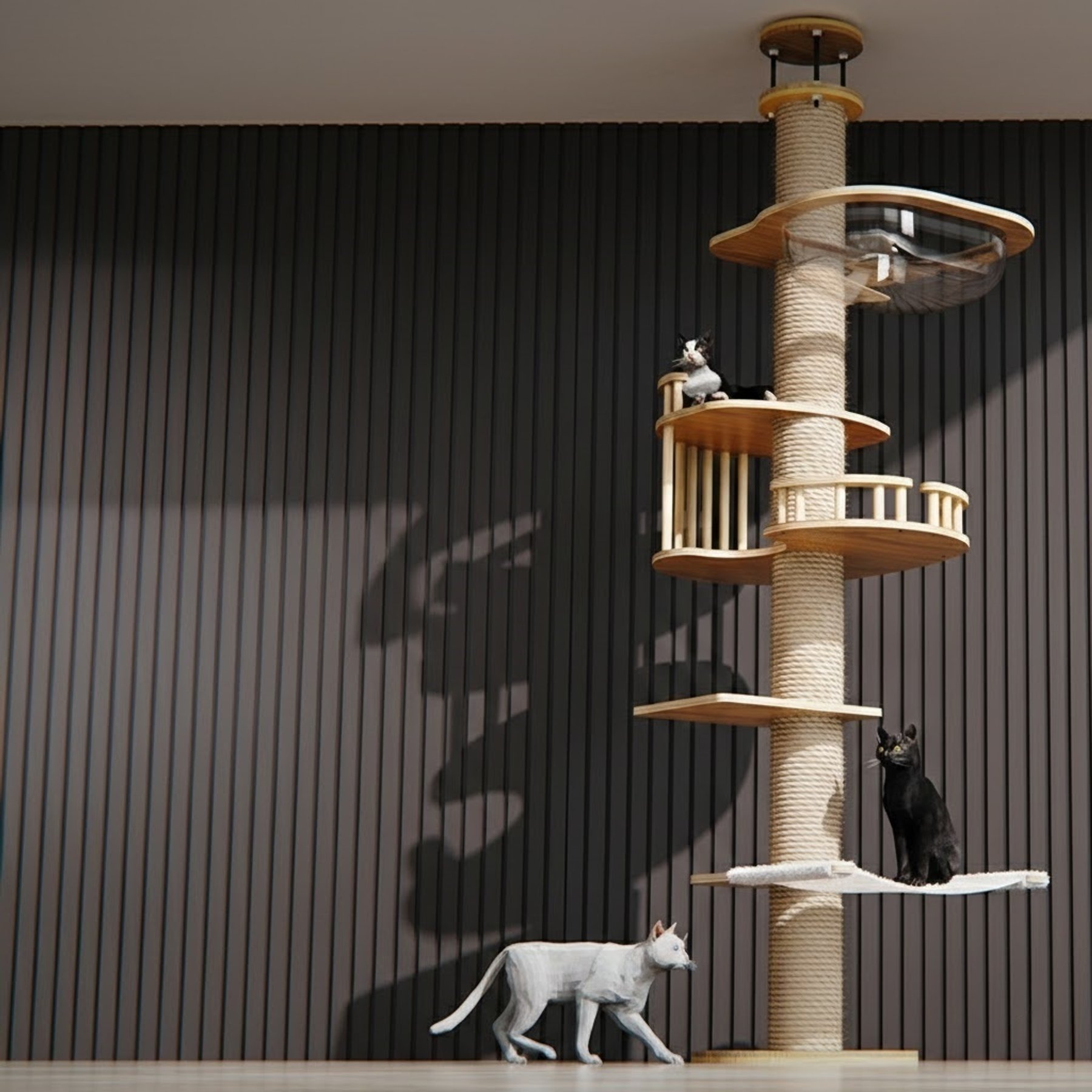NonoPets Floor-to-Ceiling Tension Mount 96.5-in Hemp Rope Multi-Level Dog & Cat Tree