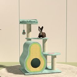 NonoPets Interactive Avocado Multi-Level Tower with Enclosed Hidden House 33-in Hemp Sisal Scratching Posts Cat Tree, Green