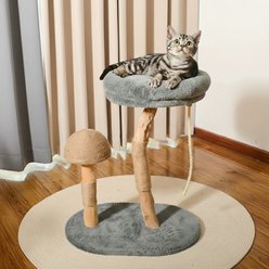 NonoPets Mushroom 15-in Removable Washable Plush Natural-Wood Sisal-Scratching Cat Tree