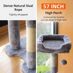 NonoPets Luxury Multi-Level 57-in Deep Padded-Perch Enclosed Cave Hammock Sisal-Scratching Cat Tree, Grey slide 2 of 5