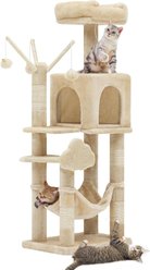 NonoPets Multi-Level Interactive 45-in Soft Hammock Enclosed-House Toy-Station Cat Tree, Cream