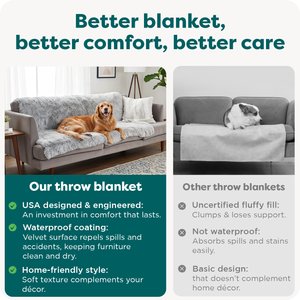 FurHaven Polyester Long Fur & Velvet Dog Blanket, Gray, Large 