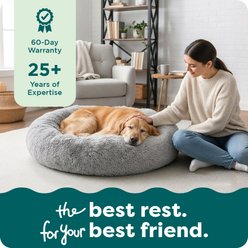 FurHaven Calming Cuddler Long Fur Donut Bolster Dog Bed, Gray, Large slide 2 of 9