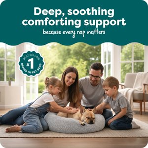 FurHaven Calming Cuddler Long Fur Donut Bolster Dog Bed, Mist Gray, Medium