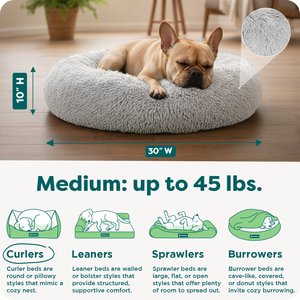 FurHaven Calming Cuddler Long Fur Donut Bolster Dog Bed, Mist Gray, Medium