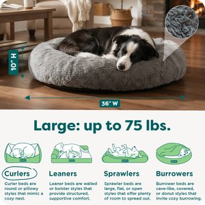 FurHaven Calming Cuddler Long Fur Donut Bolster Dog Bed, Gray, Large