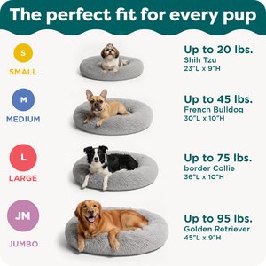 FurHaven Calming Cuddler Long Fur Donut Bolster Dog Bed, Gray, Medium
