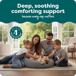 FurHaven Calming Cuddler Long Fur Donut Bolster Dog Bed, Gray, Medium