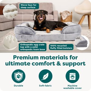 FurHaven Velvet Waves Perfect Comfort Orthopedic Sofa Cat & Dog Bed with Removable Cover, Granite Gray, Jumbo