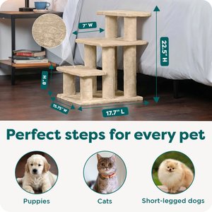 FurHaven Steady Paws Cat & Dog Stairs, Cream, 3-Step