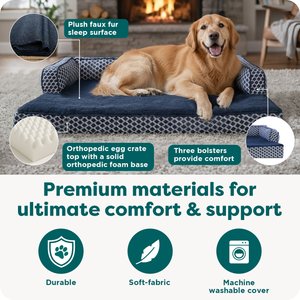 FurHaven Comfy Couch Orthopedic Bolster Dog Bed with Removable Cover, Diamond Gray, Jumbo