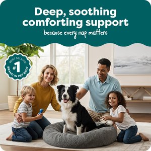 FurHaven Calming Cuddler Long Fur Donut Bolster Dog Bed, Gray, Large
