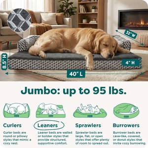 FurHaven Comfy Couch Orthopedic Bolster Dog Bed with Removable Cover, Diamond Gray, Jumbo