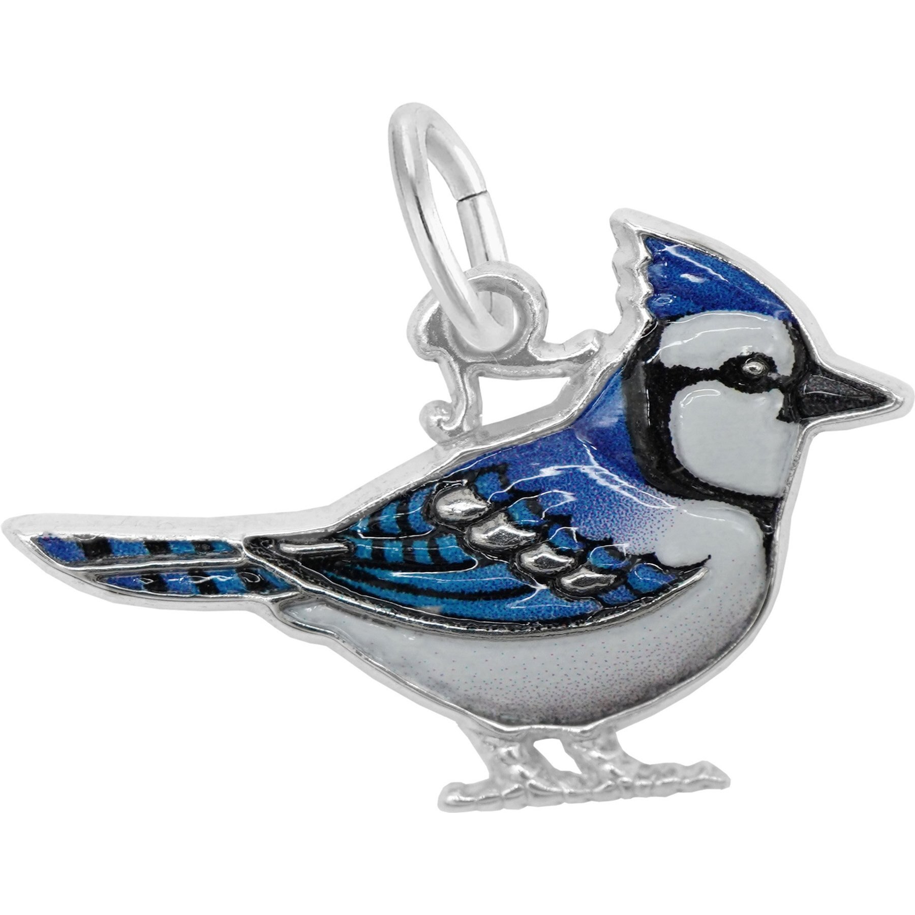 Rembrandt Charms Blue Jay Painted Memorial Keepsake, Silver, 14.73 x 22.6-mm