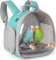 Halinfer Clear Space Capsule Bubble Window Cockatiel Backpack Carrier with Standing Perch & Metal Tray, 2-lb bag, Green