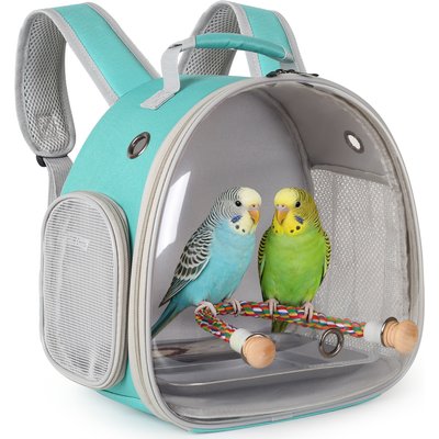 Halinfer Halinfer Clear Space Capsule Bubble Window Cockatiel Backpack Carrier with Standing Perch & Metal Tray, 2-lb bag, Green