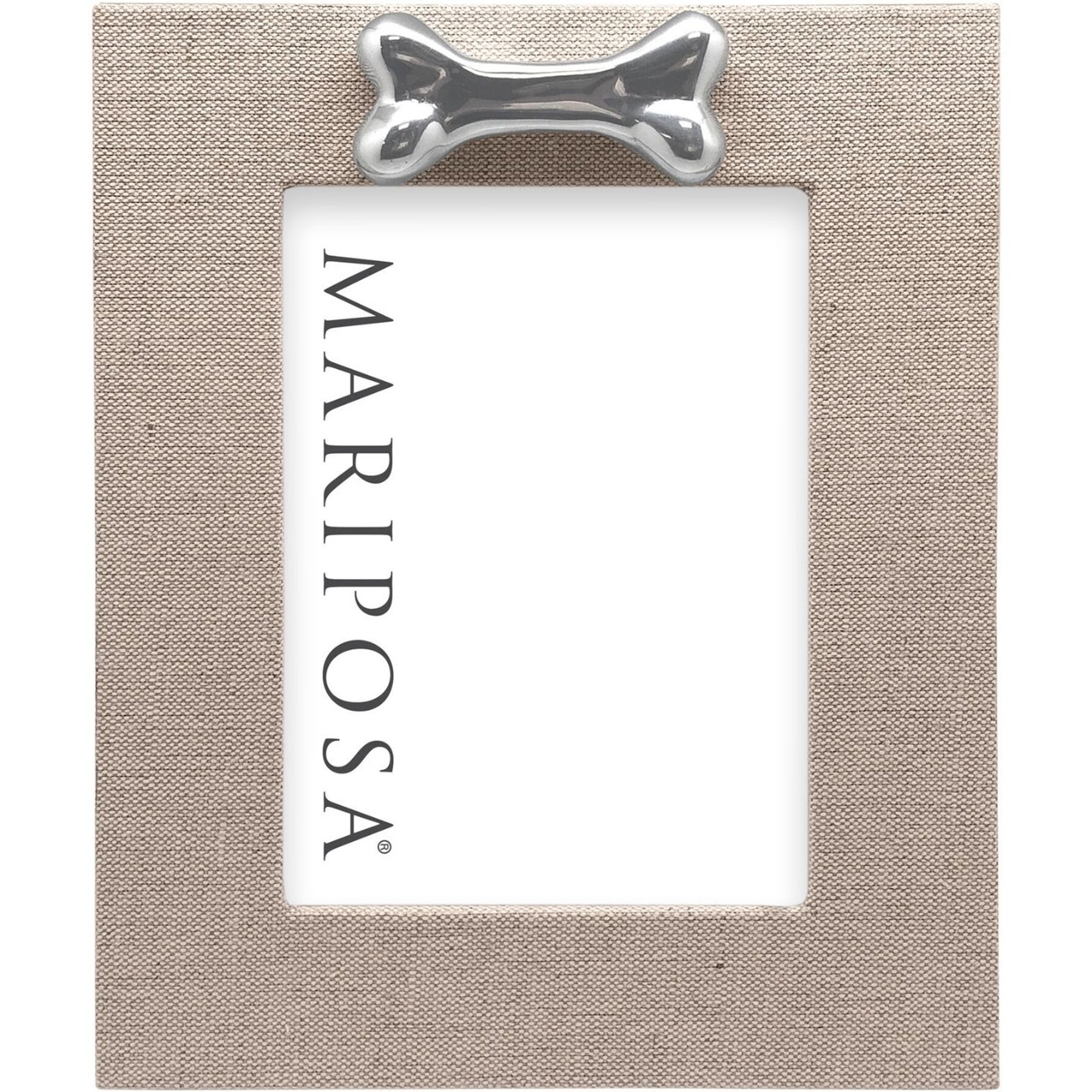 Mariposa Natural Linen with Dog Bone Picture Frame, Silver, 5 x 7 in