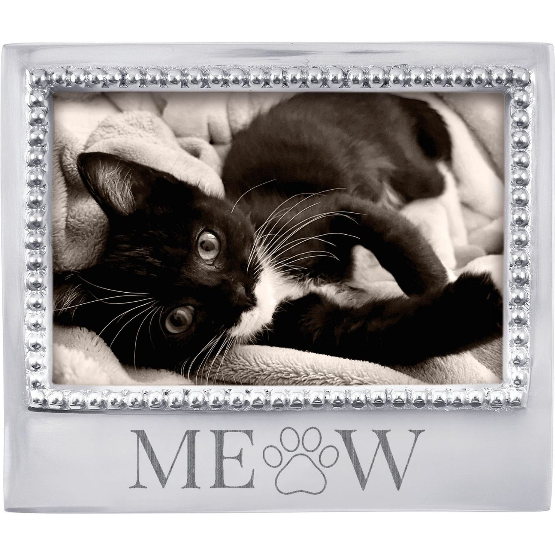 Mariposa Meow Beaded Picture Frame, Silver, 4 x 6 in